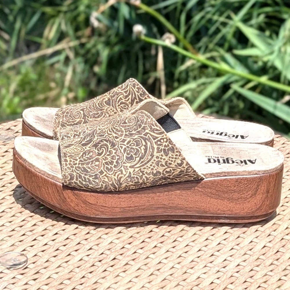 Boho Comfort Alegria Laverne Mandala Leather Platform Slide‎ Sandals 42 US11